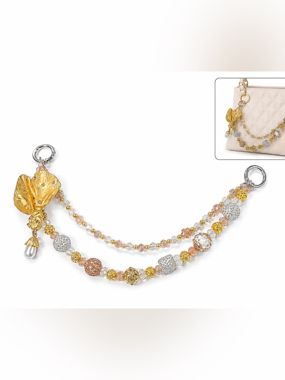Handmade Designer-Inspired Gold Rose Crystal Bag Chain purse Charm bling gift